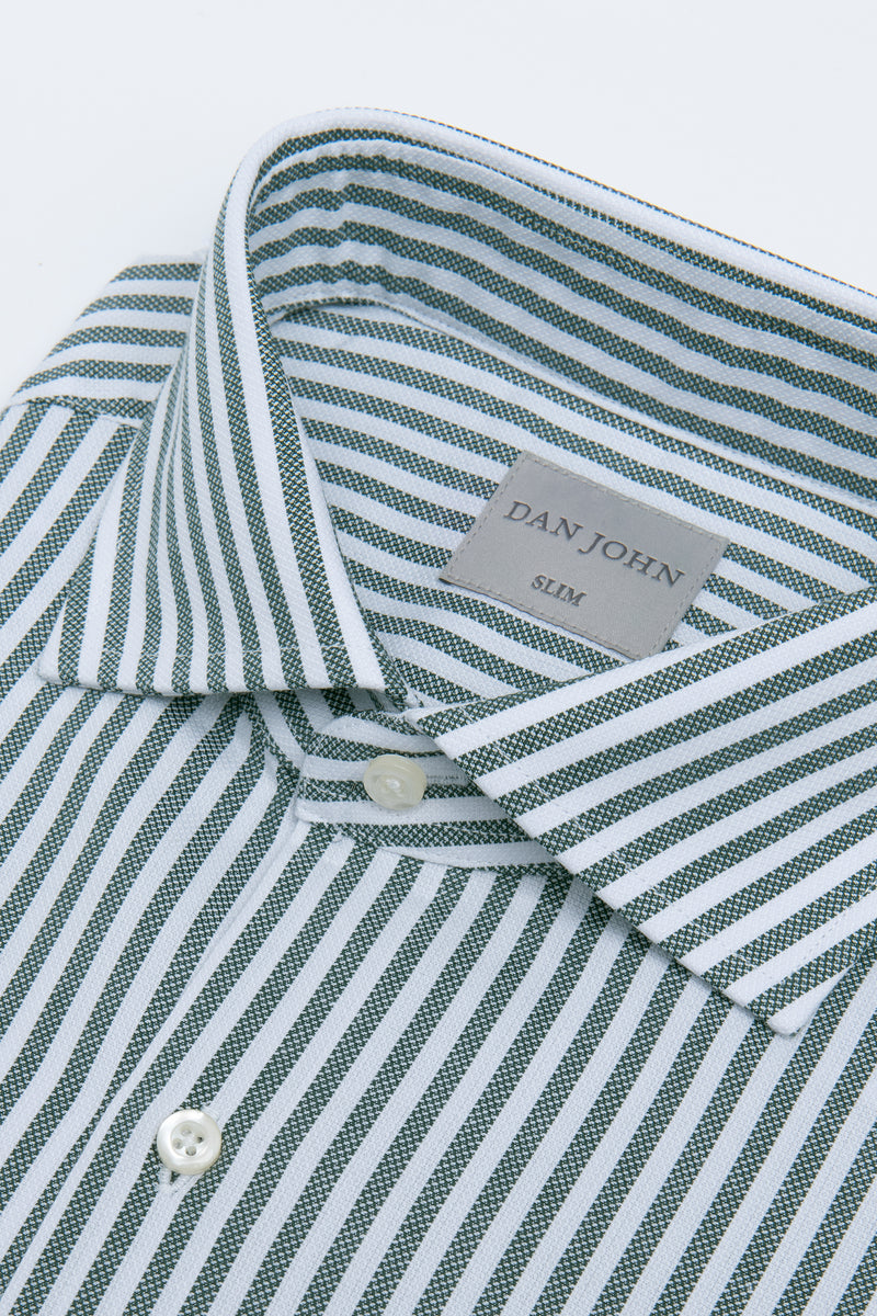 Camicia a righe operata verde slim-Dan John