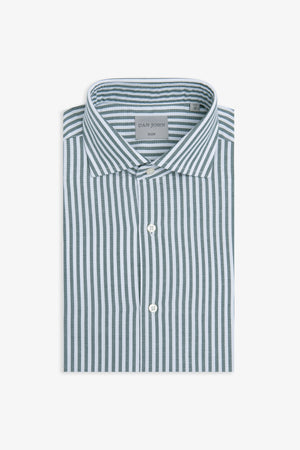 Green striped textured slim shirt