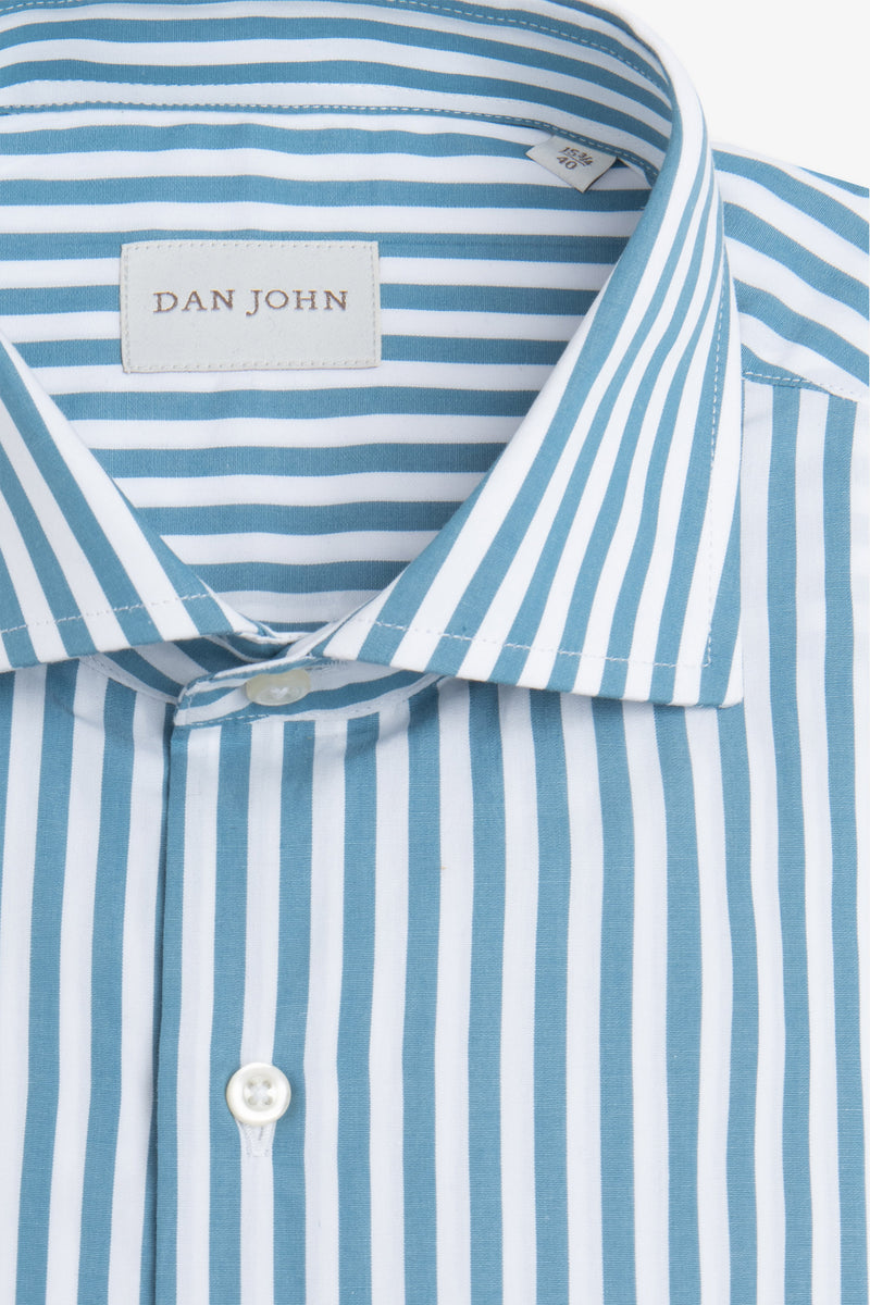 Camicia a righe medie petrolio slim-Dan John