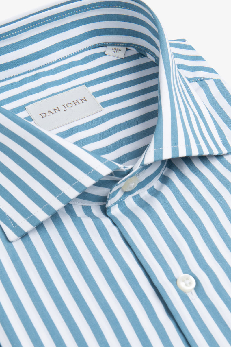 Camicia a righe medie petrolio slim-Dan John
