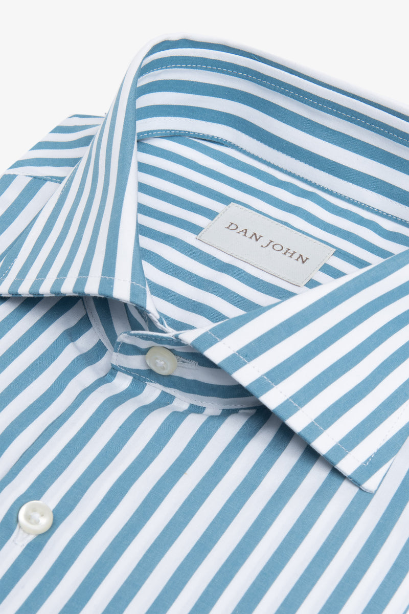 Camicia a righe medie petrolio slim-Dan John