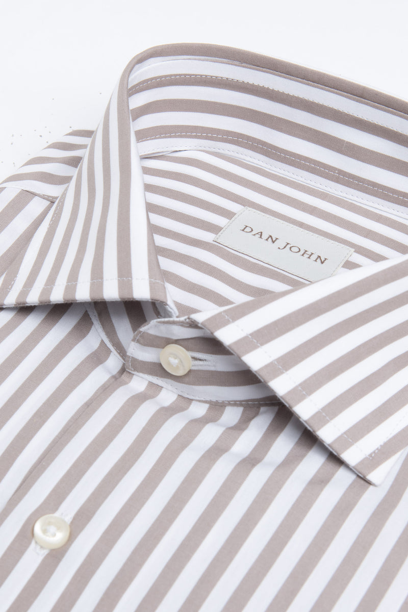 Camicia a righe medie tortora slim-Dan John