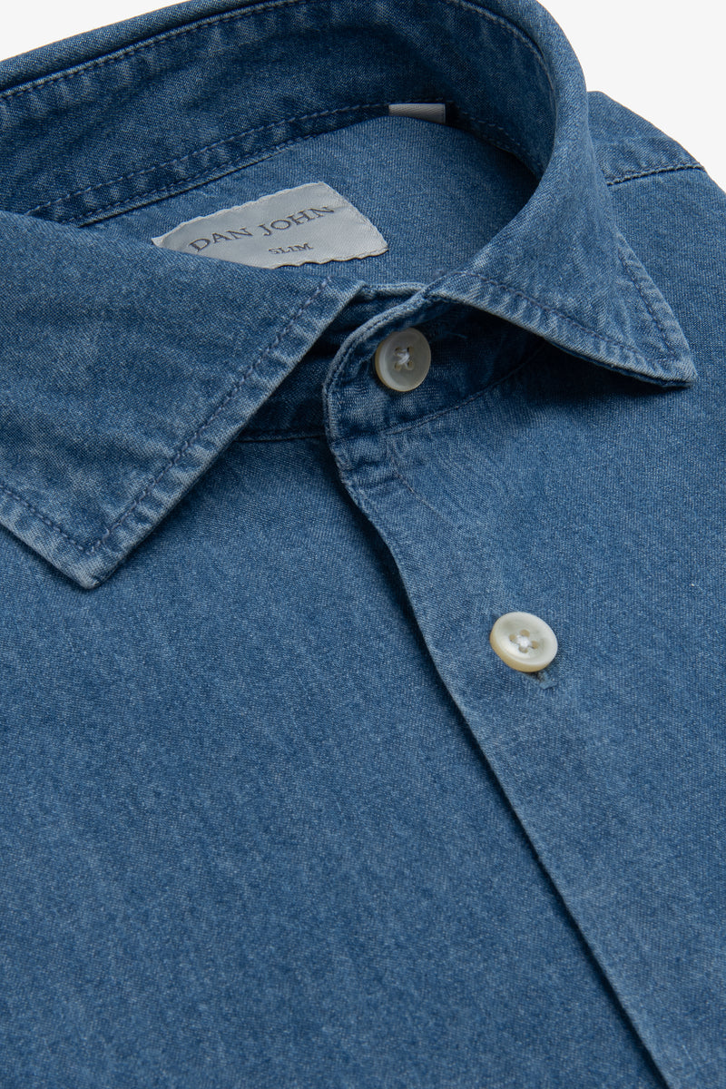Camicia denim azzurra slim-Dan John
