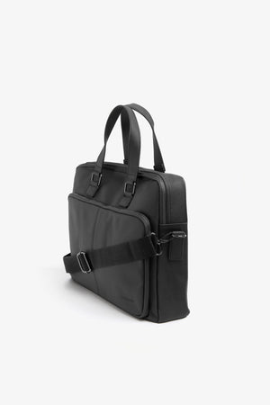 Black faux-leather overnight bag