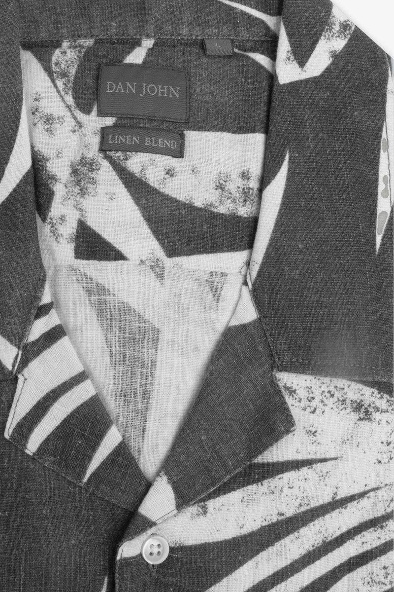Camicia Hawaiana misto lino fantasia fiori grigia-Dan John
