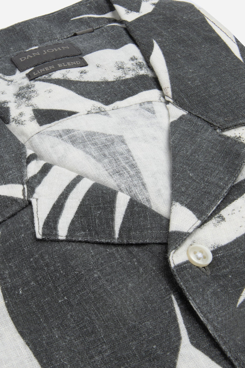 Camicia Hawaiana misto lino fantasia fiori grigia-Dan John