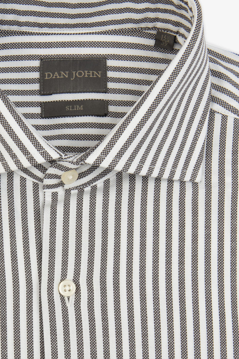Camicia a righe operata marrone slim-Dan John