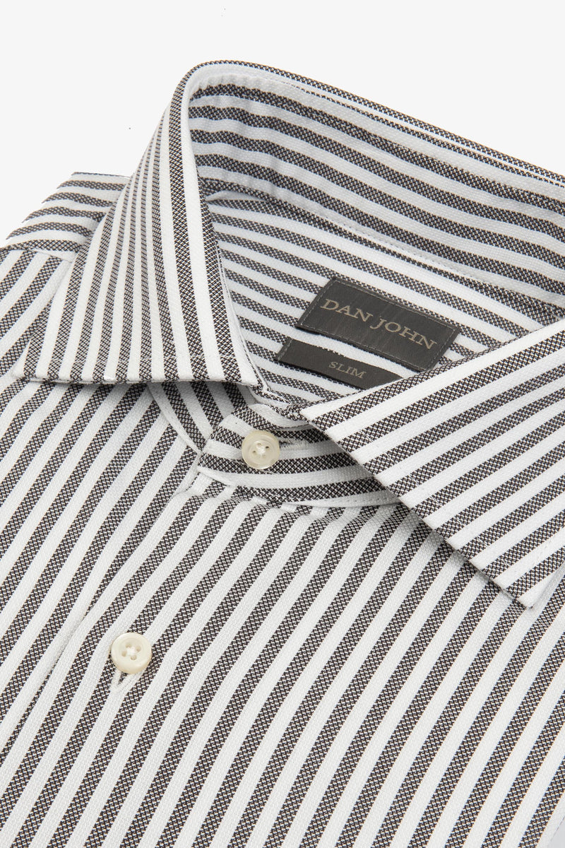 Camicia a righe operata marrone slim-Dan John