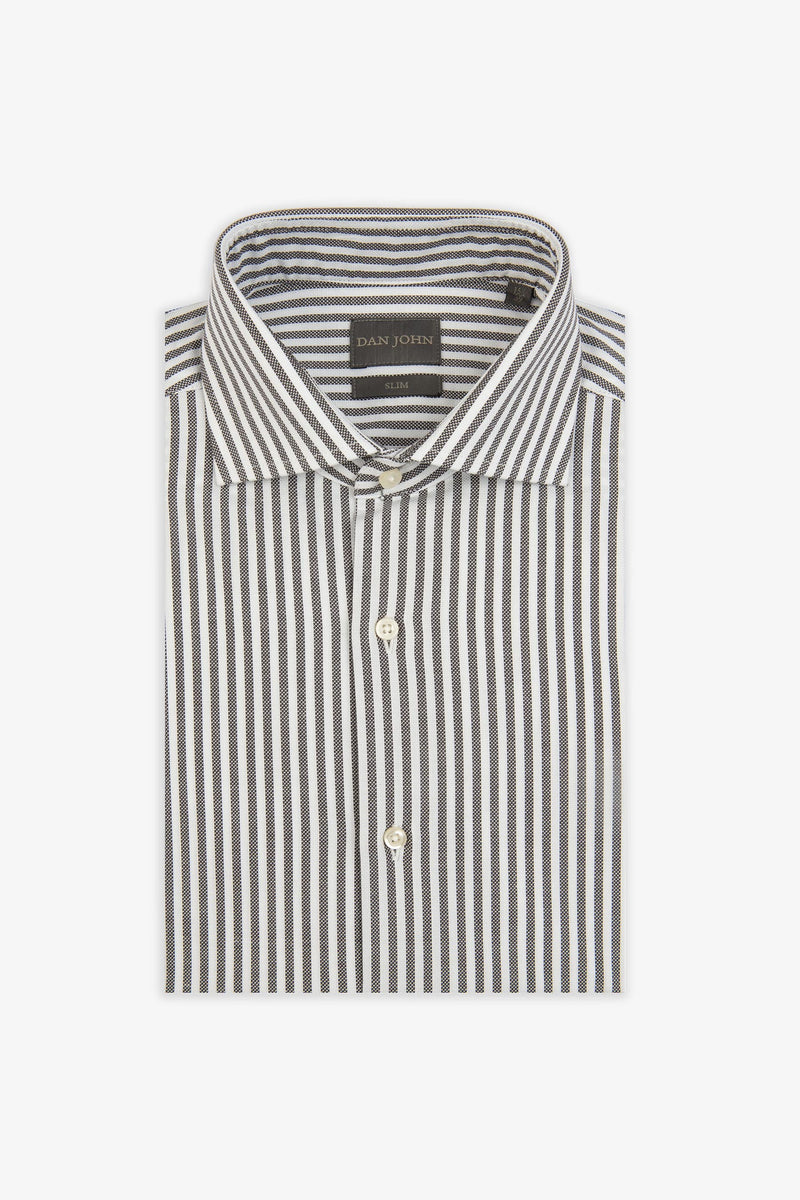 Camicia a righe operata marrone slim-Dan John