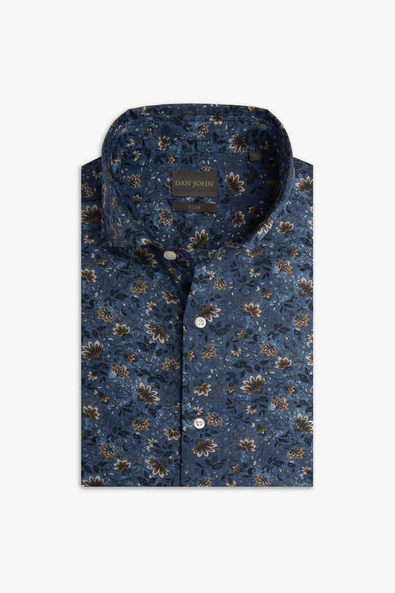 Camicia fantasia fiori blu slim-Dan John