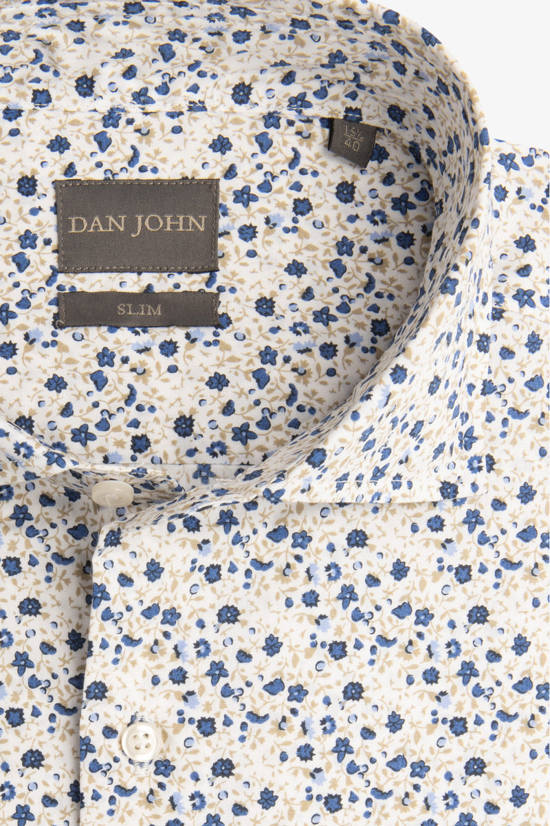 Camicia fantasia floreale panna slim-Dan John