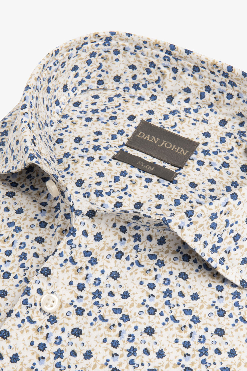 Camicia fantasia floreale panna slim-Dan John