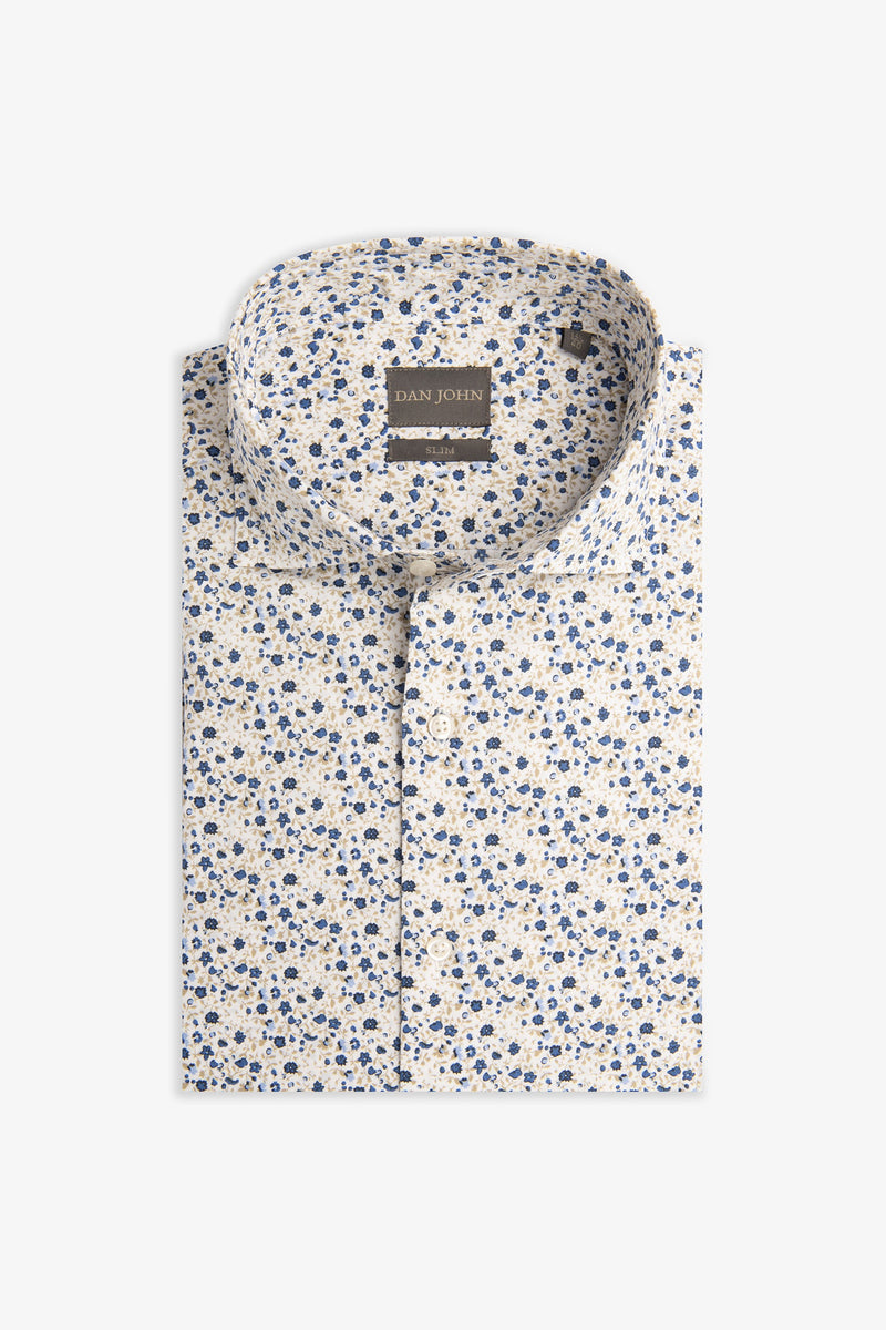 Camicia fantasia floreale panna slim-Dan John