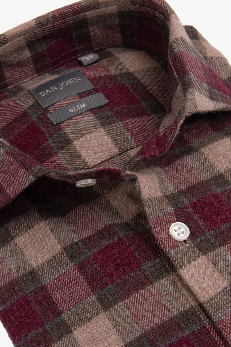 Camicia in flanella check slim bordeaux-Dan John
