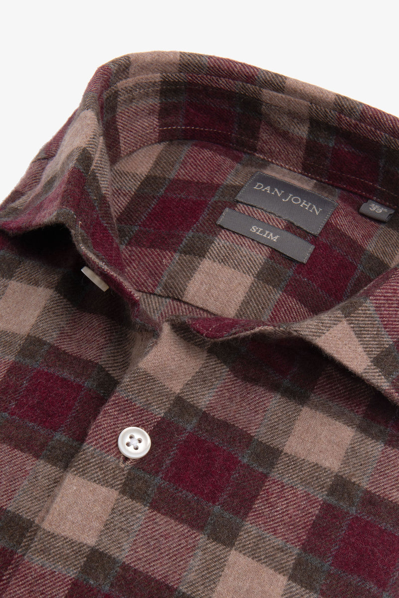 Camicia in flanella check slim bordeaux-Dan John