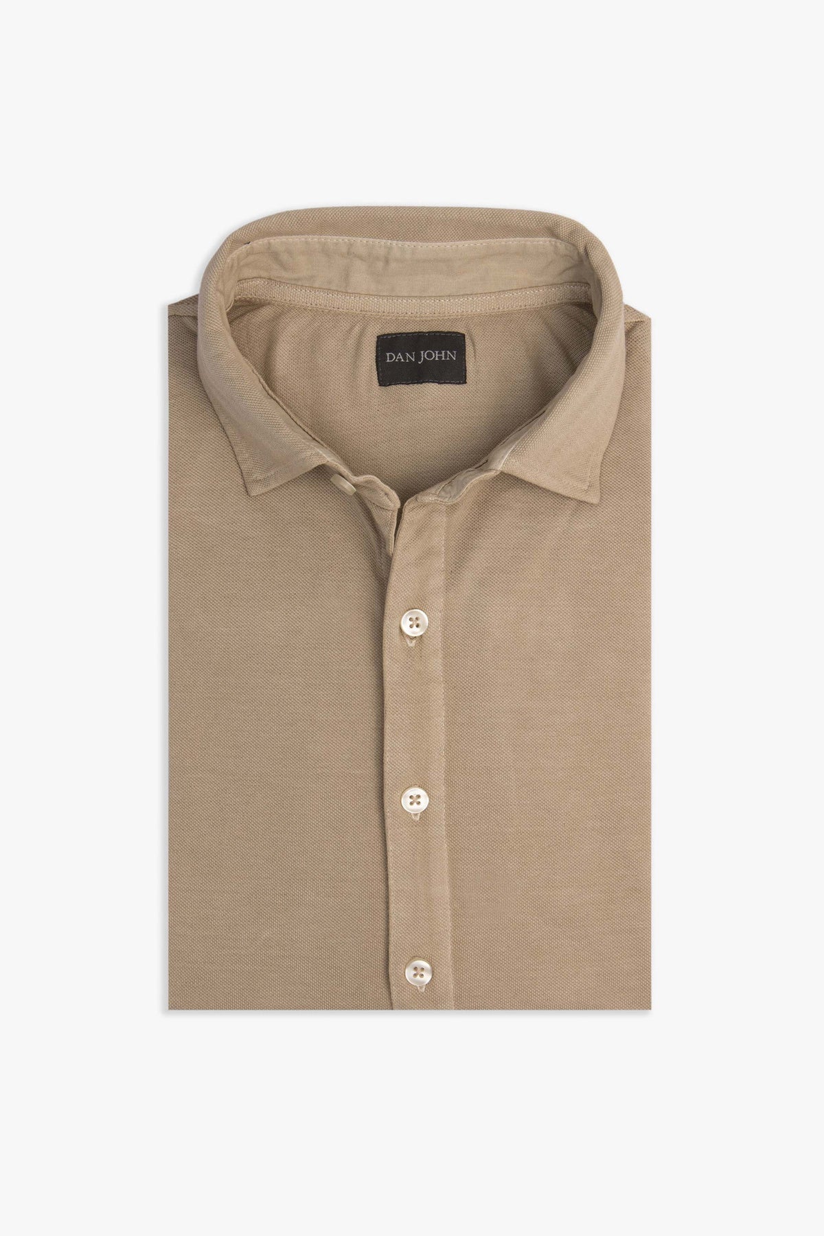 Camicia piquet di cotone beige slim-Dan John