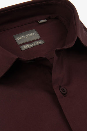 Camicia stretch unita bordeaux slim-Dan John