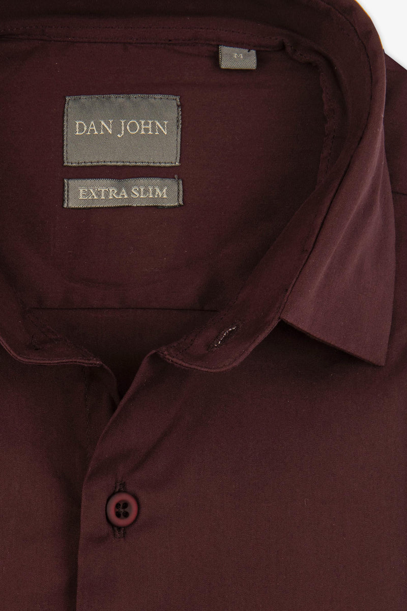 Camicia stretch unita bordeaux slim-Dan John