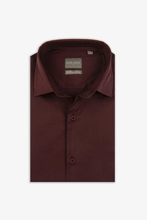 Camicia stretch unita bordeaux slim-Dan John