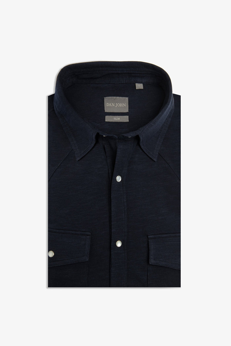 Camicia western jersey blu slim-Dan John