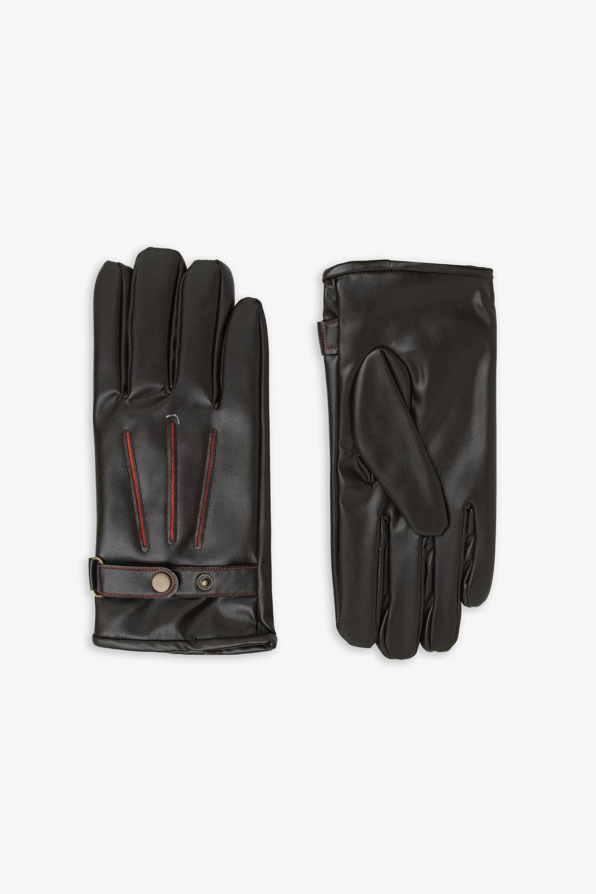 Guanti ecopelle dettagli bimaterici moro