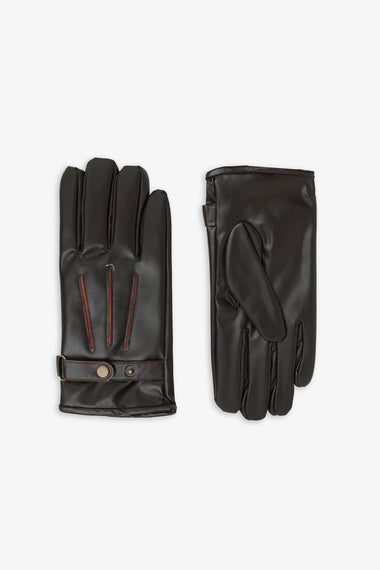 Guanti ecopelle dettagli bimaterici moro