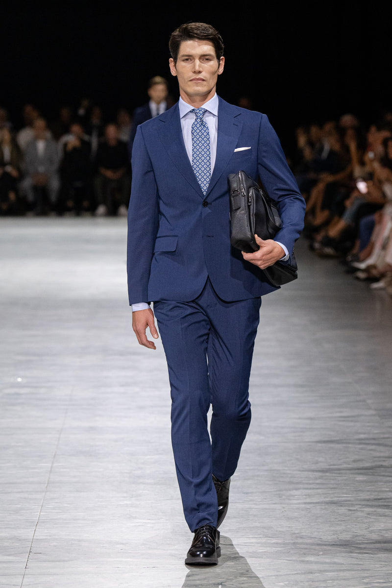 Giacca da abito trama punto a spillo blu slim-Dan John