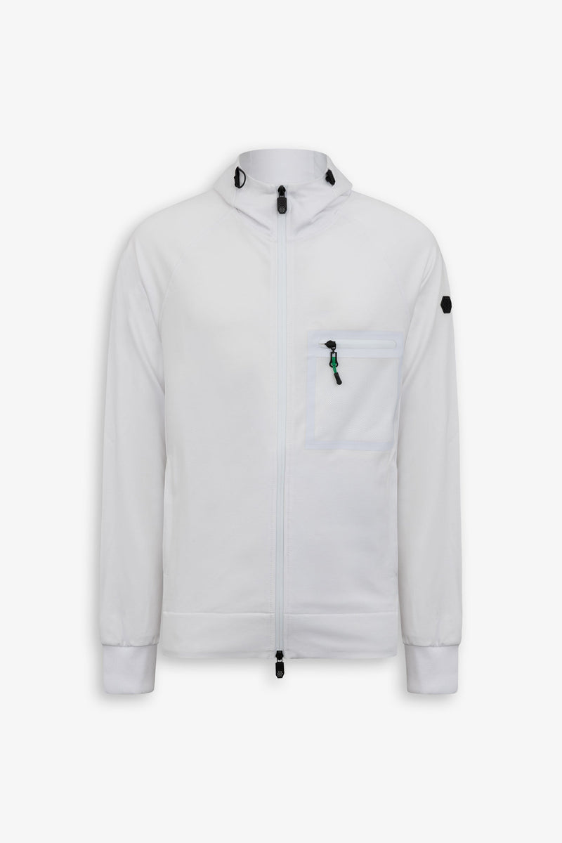 Felpa tecnica full zip con cappuccio DNJ bianca-Dan John