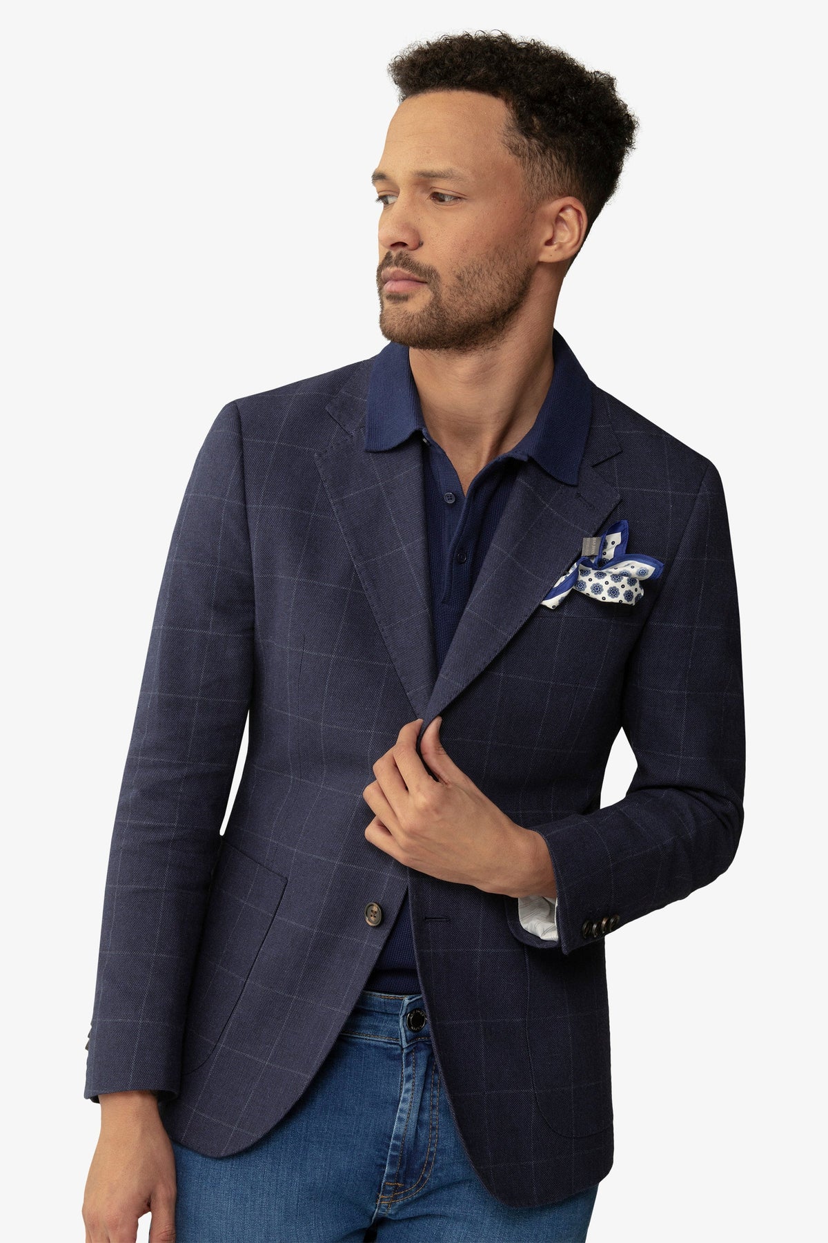 Giacca a quadri blu slim-Dan John