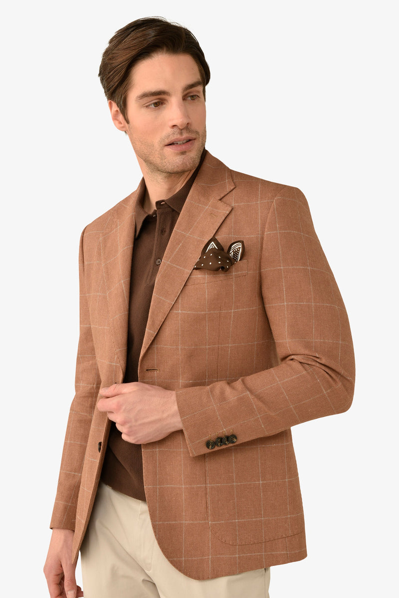 Giacca a quadri caramello slim-Dan John