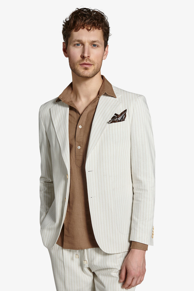 Giacca da abito a righe misto lino ecru slim-Dan John