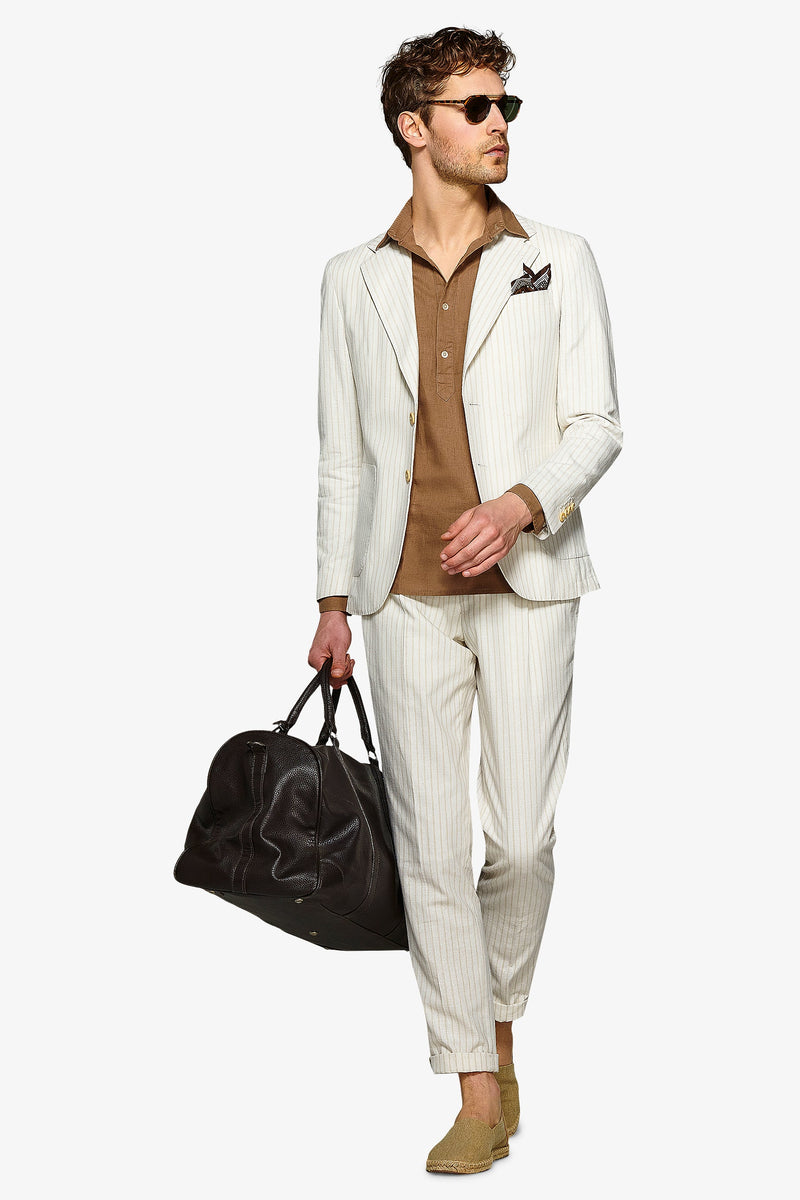 Giacca da abito a righe misto lino ecru slim-Dan John
