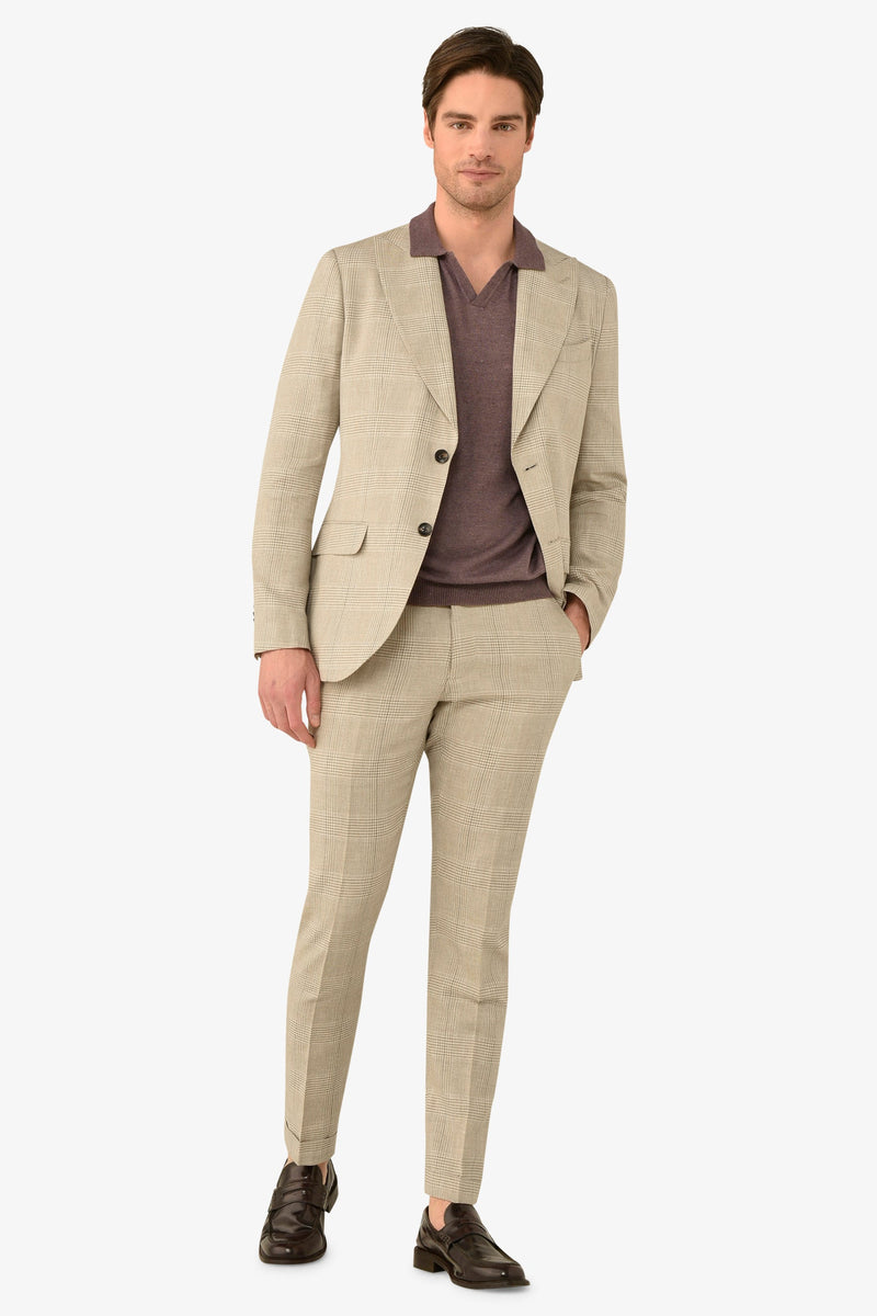 Giacca da abito destrutturata principe di galles sabbia slim-Dan John