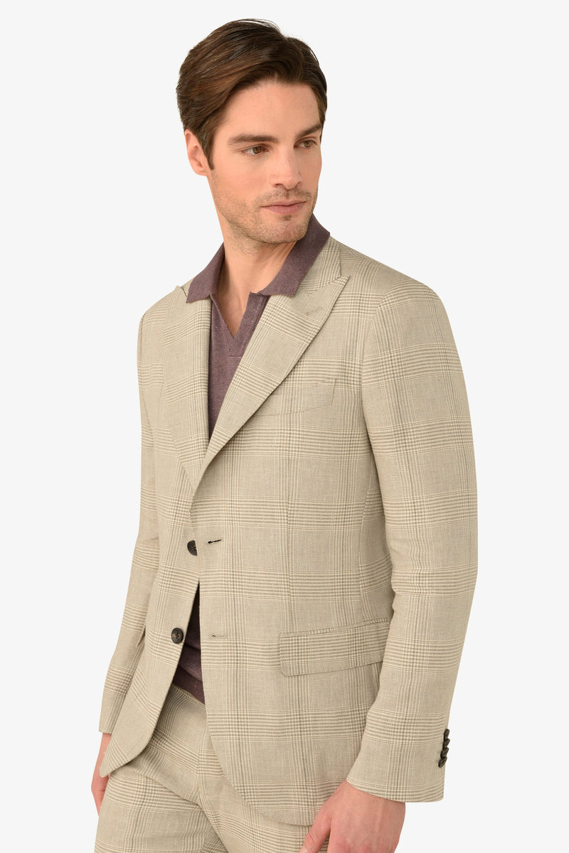 Giacca da abito destrutturata principe di galles sabbia slim-Dan John