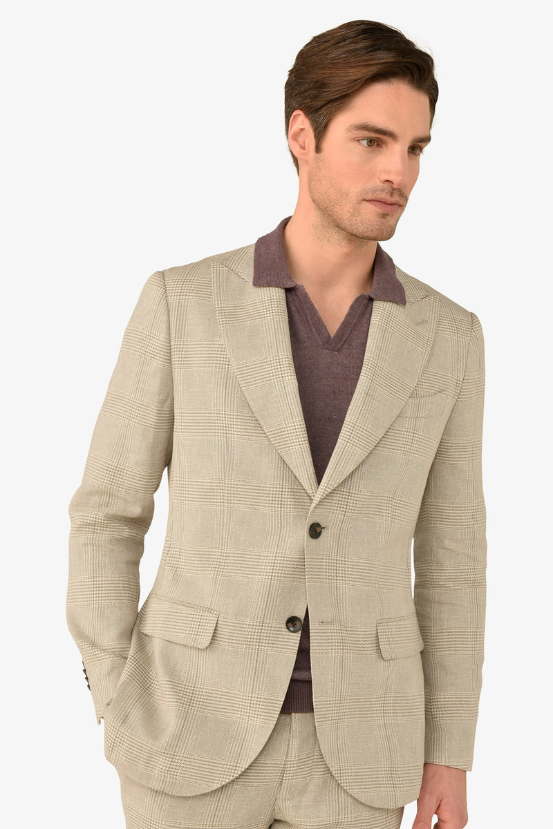 Giacca da abito destrutturata principe di galles sabbia slim-Dan John