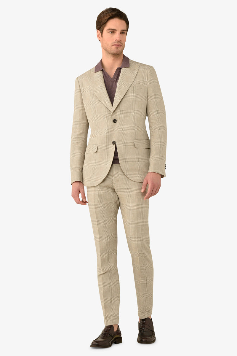 Giacca da abito destrutturata principe di galles sabbia slim-Dan John