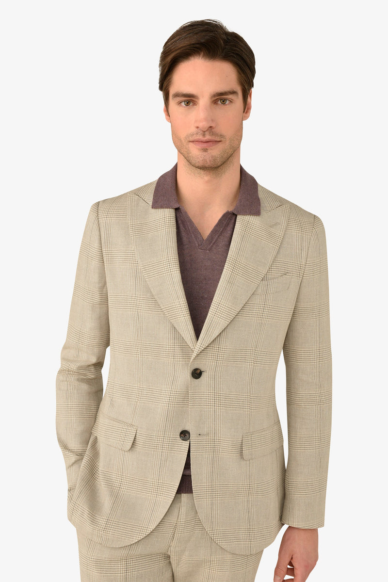 Giacca da abito destrutturata principe di galles sabbia slim-Dan John