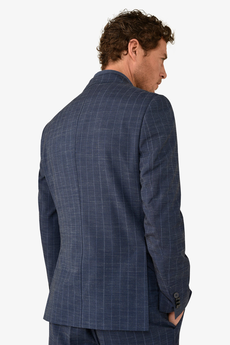 Giacca da abito gessata fiammata blu slim-Dan John