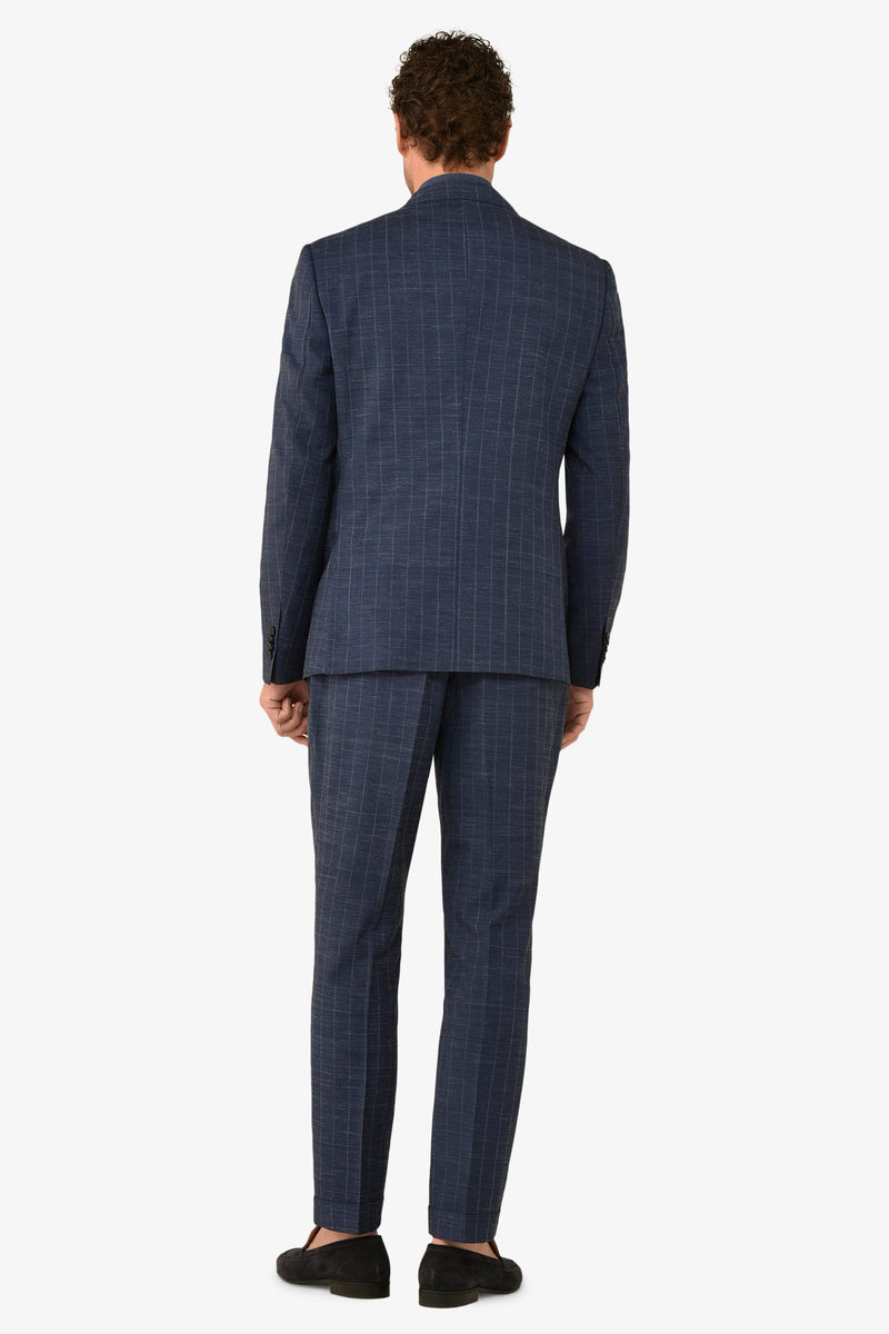 Giacca da abito gessata fiammata blu slim-Dan John