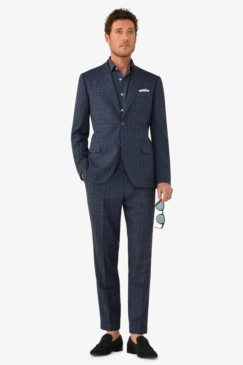 Giacca da abito gessata fiammata blu slim-Dan John