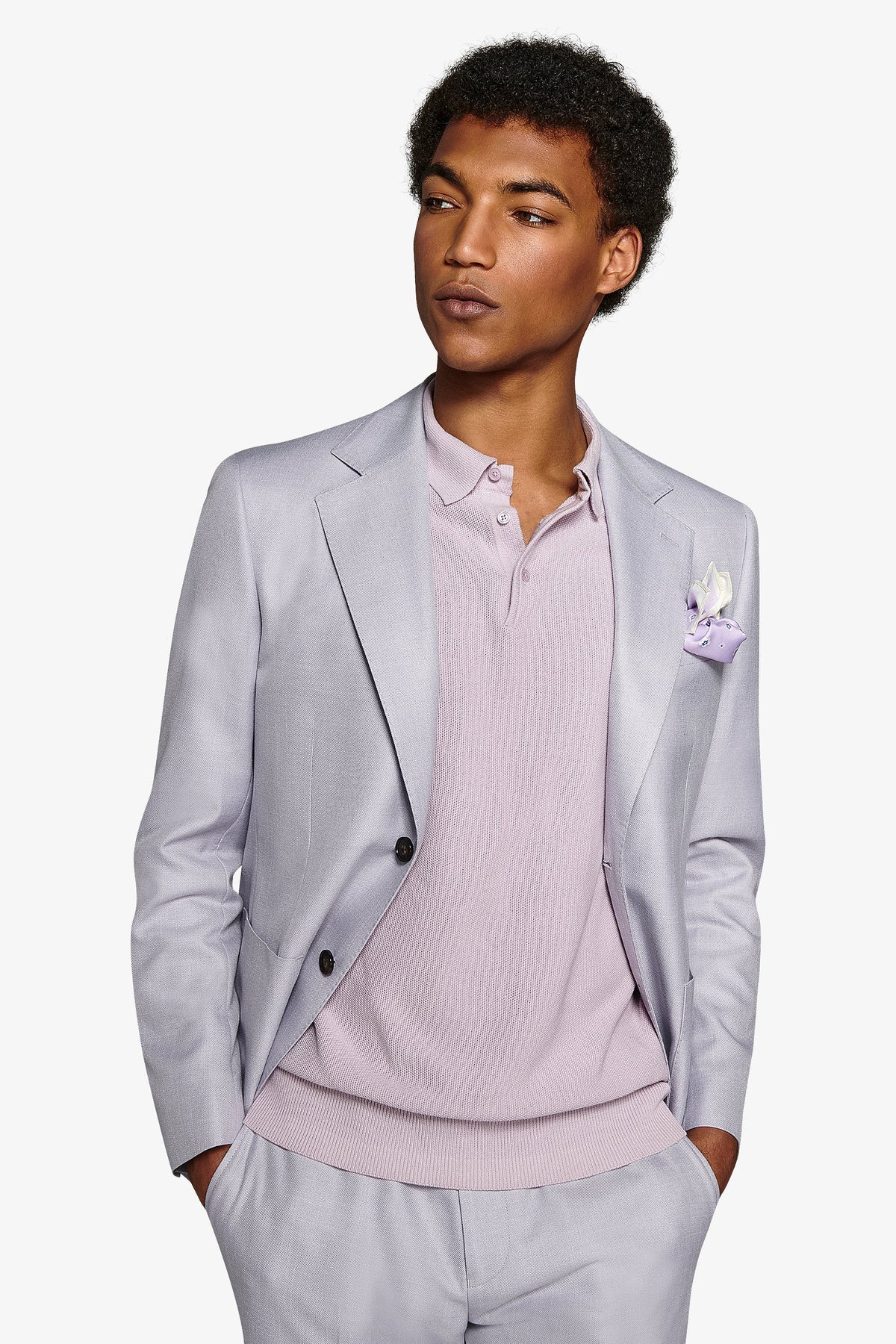 Giacca da abito misto lino fiammata lavanda slim-Dan John