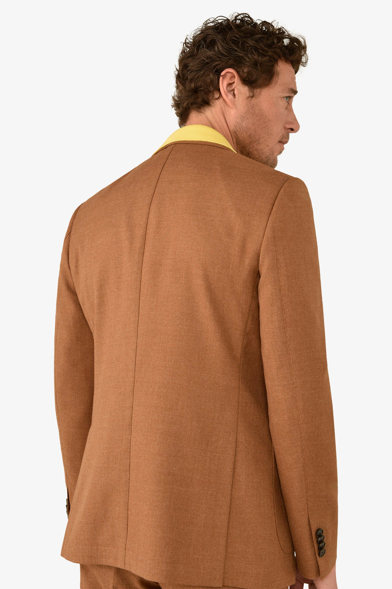 Giacca da abito misto lino fiammata tabacco slim-Dan John