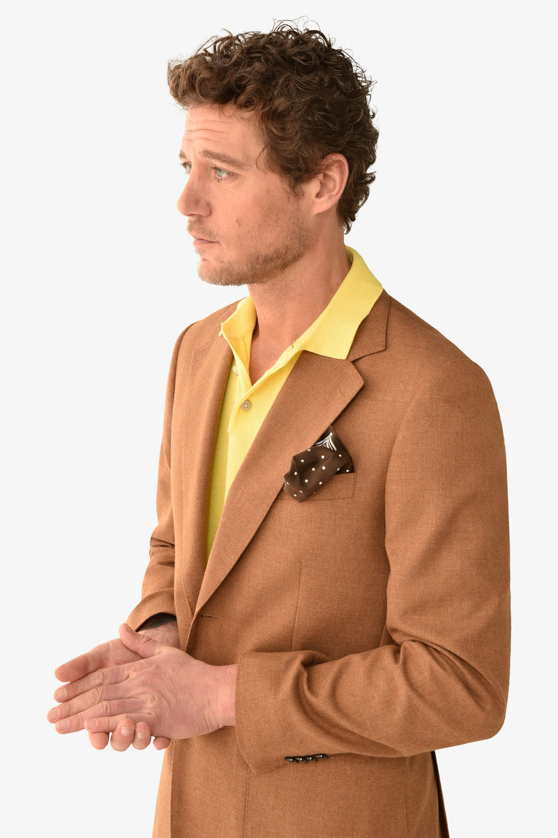 Giacca da abito misto lino fiammata tabacco slim-Dan John