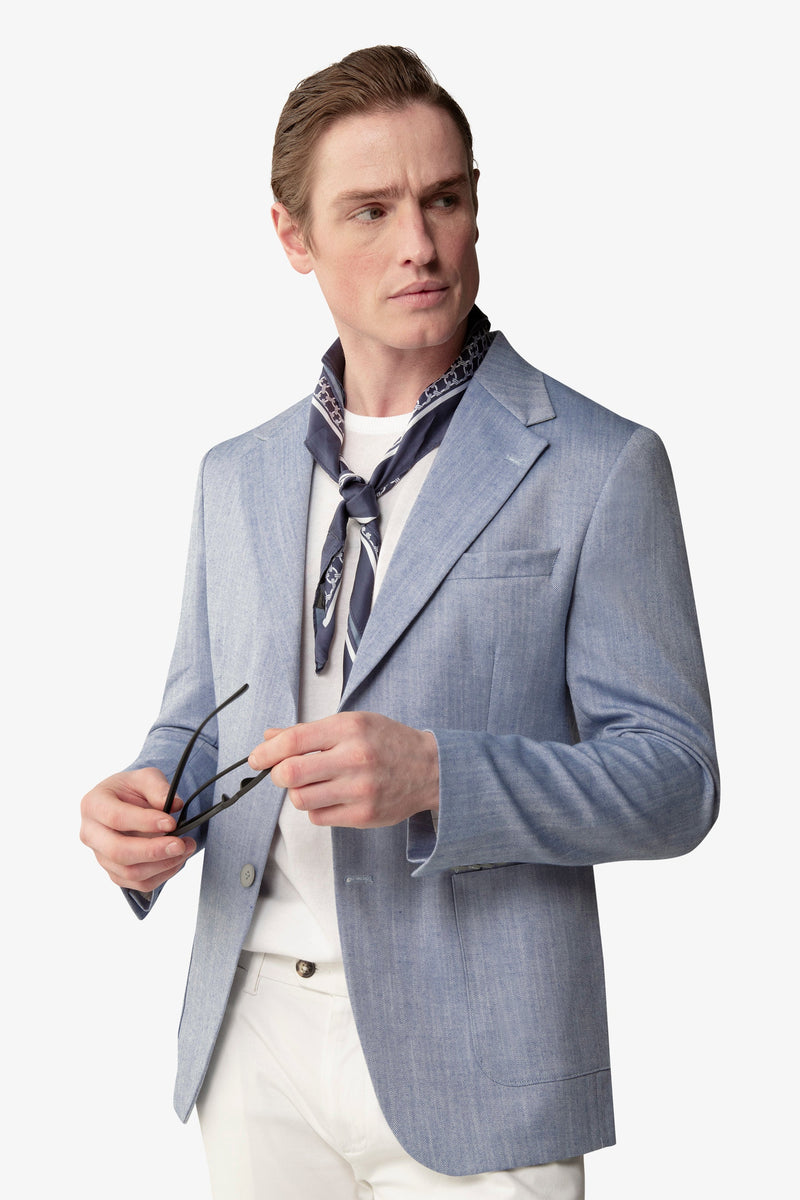 Giacca fantasia herringbone cielo-Dan John