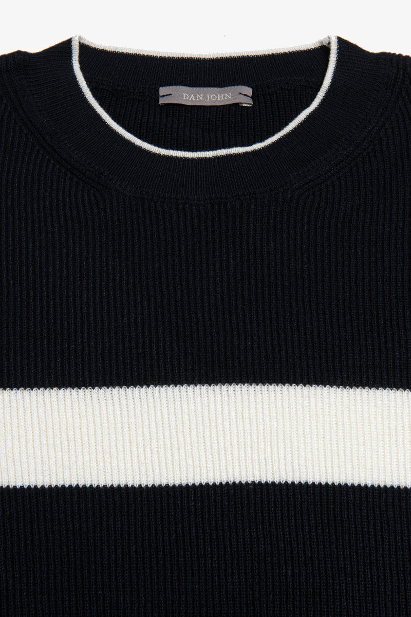 Maglia girocollo riga piazzata blu-Dan John