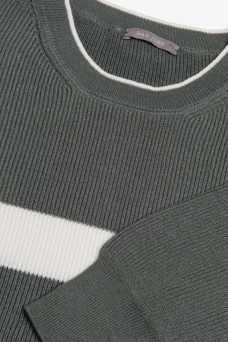 Maglia girocollo riga piazzata verde malva-Dan John