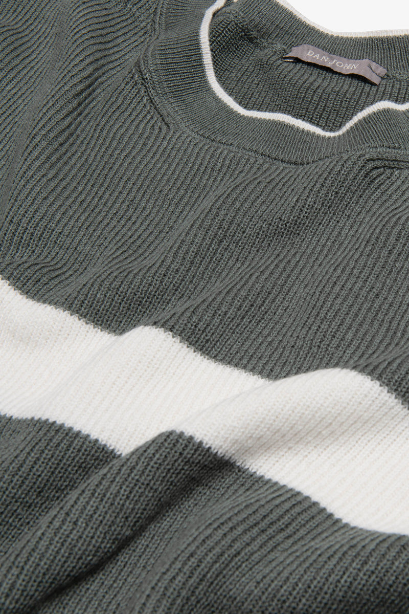 Maglia girocollo riga piazzata verde malva-Dan John