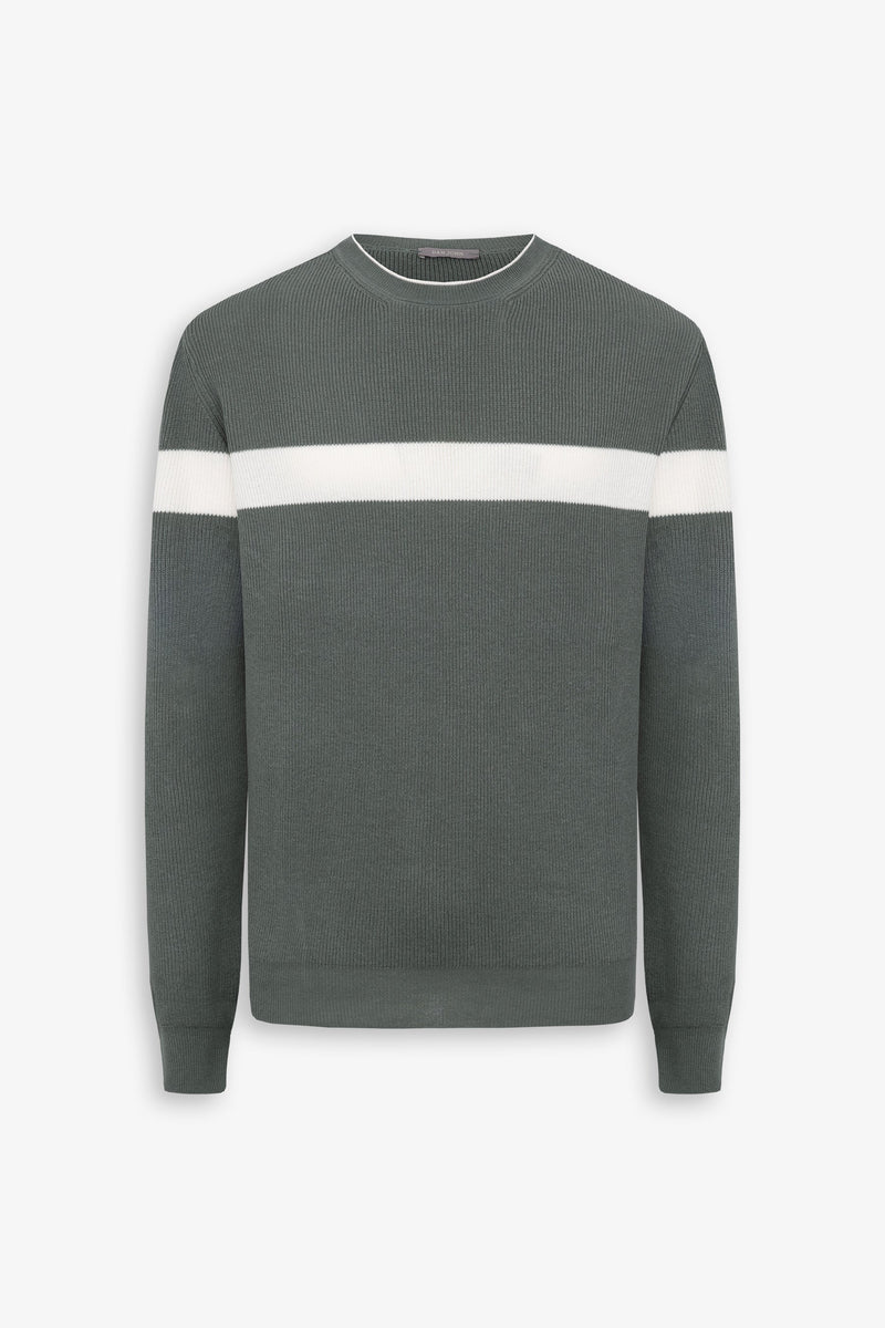 Maglia girocollo riga piazzata verde malva-Dan John