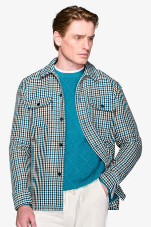 Overshirt pied de poule petrolio "Olden"-Dan John