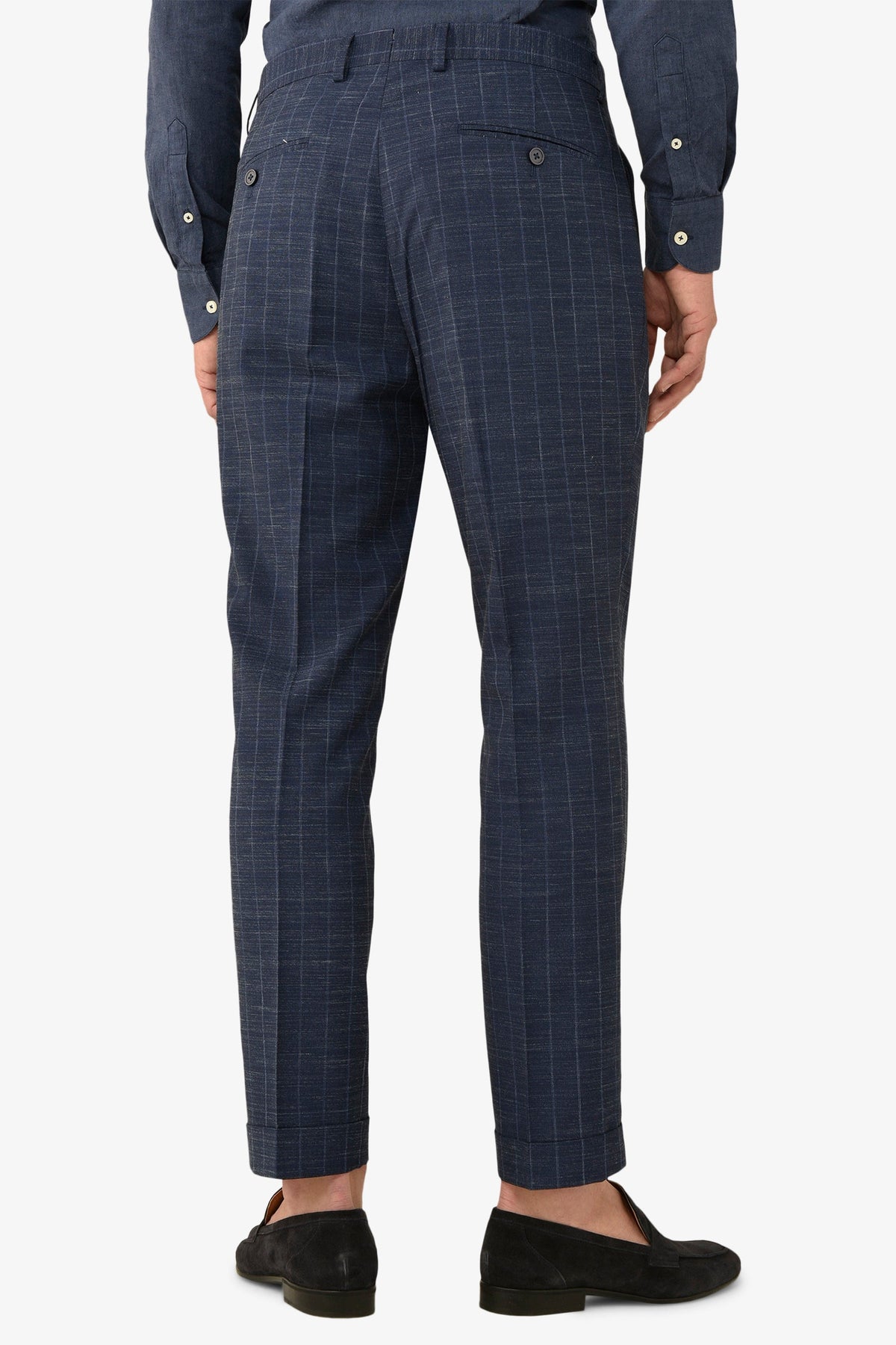 Pantalone da abito gessato fiammato blu slim-Dan John